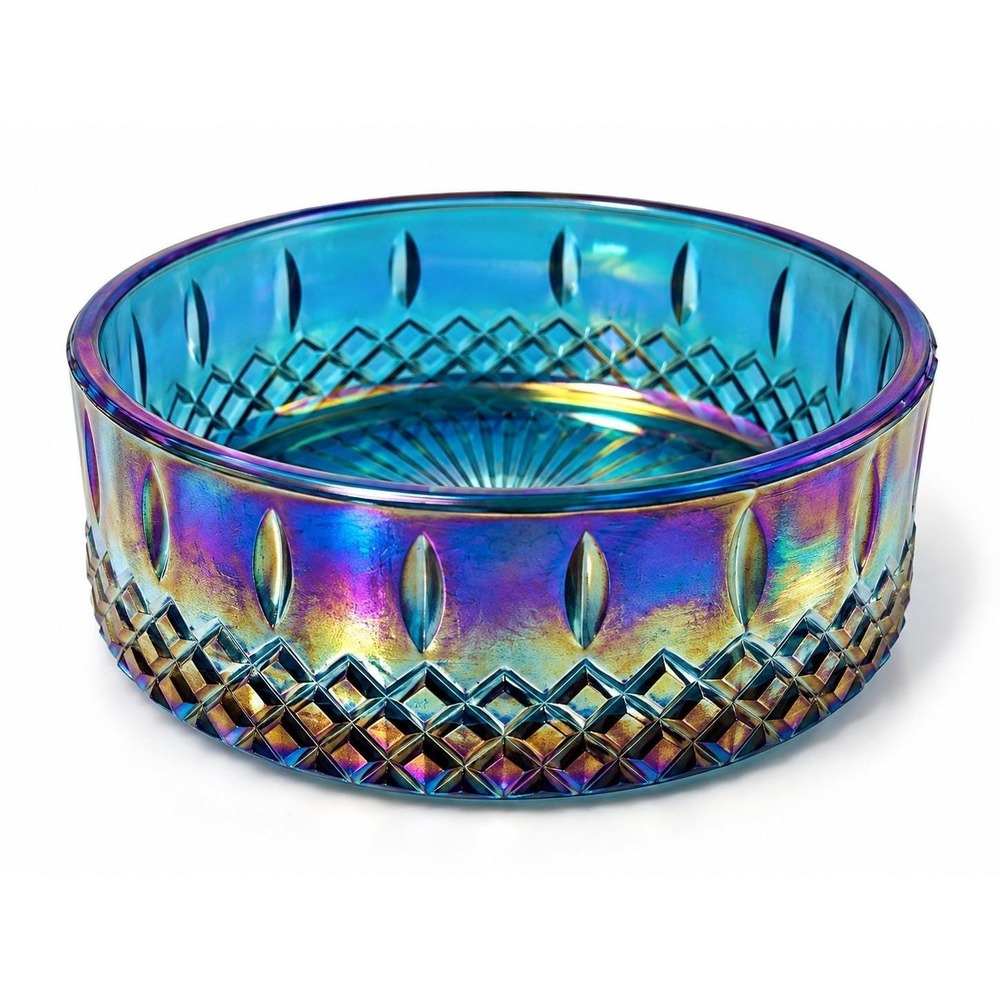 Indiana Glass Princess Blue Carnival Glass Candy Dish Bowl Iridescent Vintage